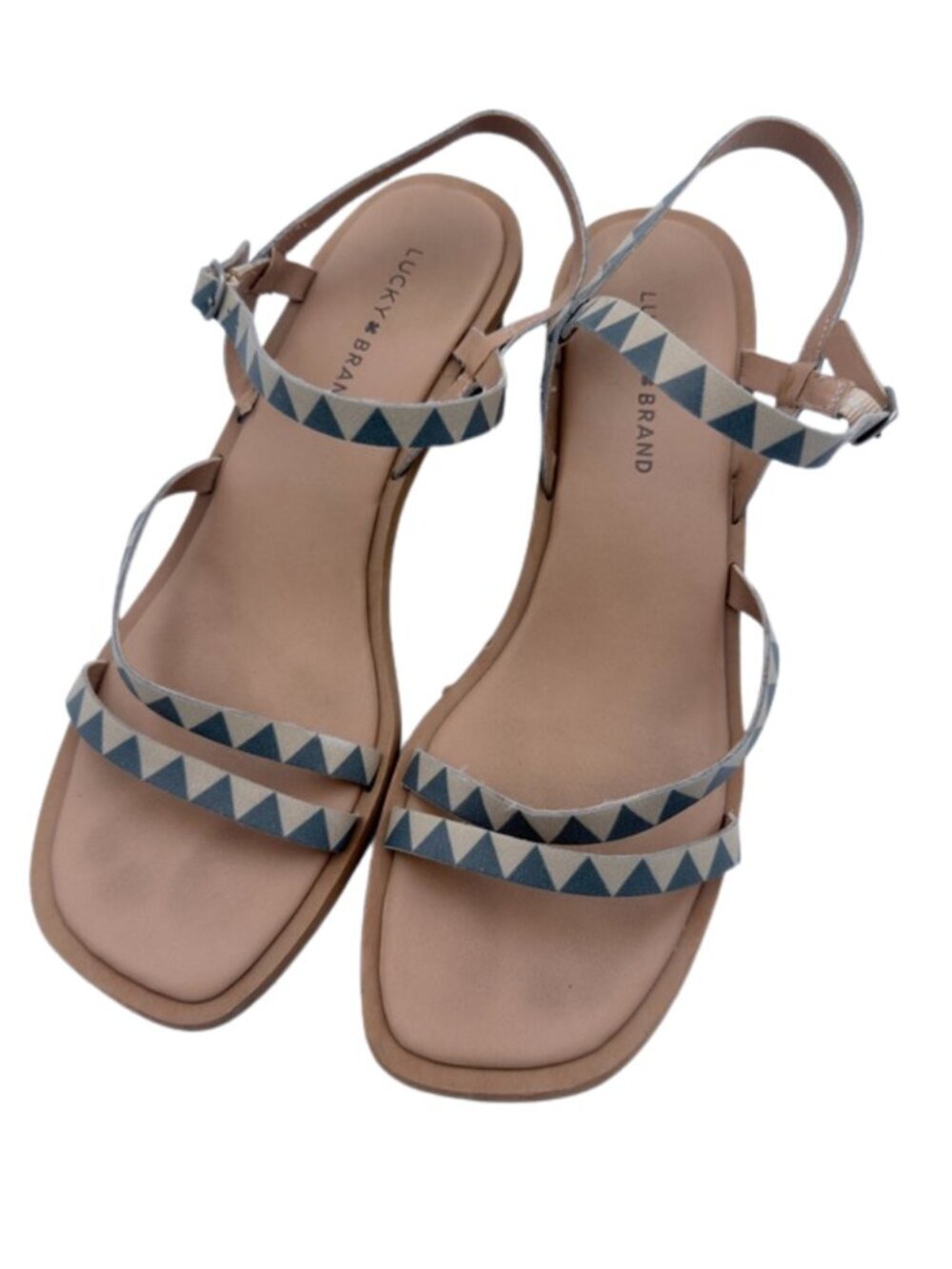Lucky Brand Pimae Geo Triangle Print Leather Block Heel Sandal Womens Size 12